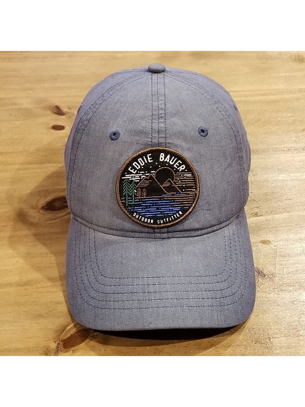 Eddie Bauer Hat Round Circle Patch Mountain Lake Outdoor Logo Hiking Camping